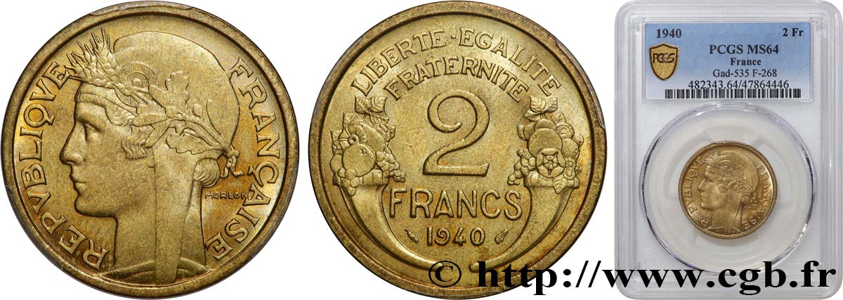 2 francs Morlon 1940  F.268/13 SPL64 PCGS