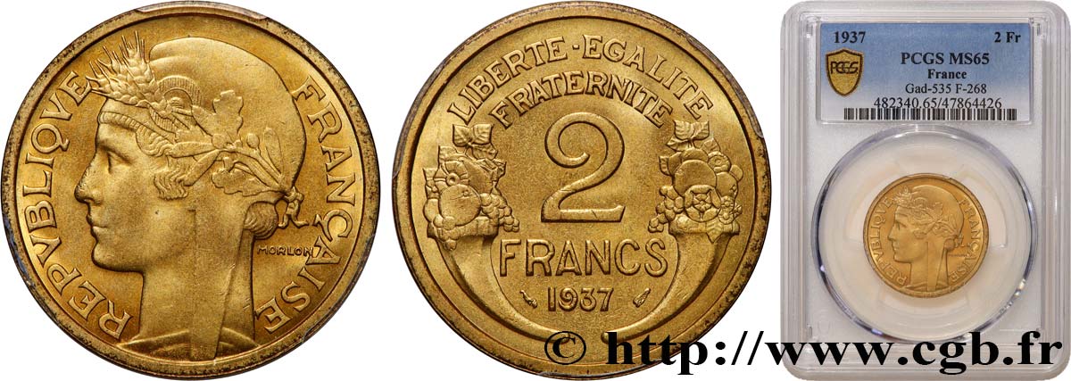 2 francs Morlon 1937  F.268/10 MS65 PCGS