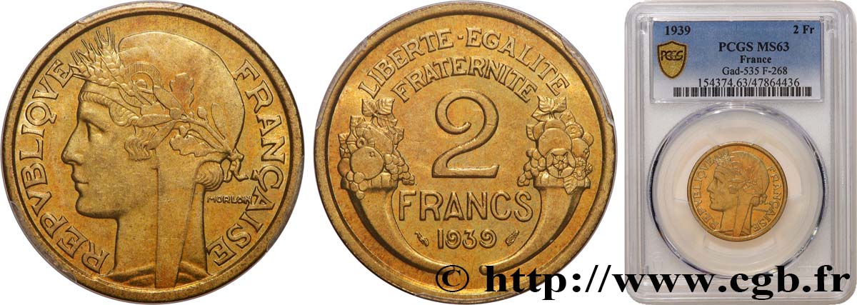 2 francs Morlon 1939  F.268/12 MS63 PCGS