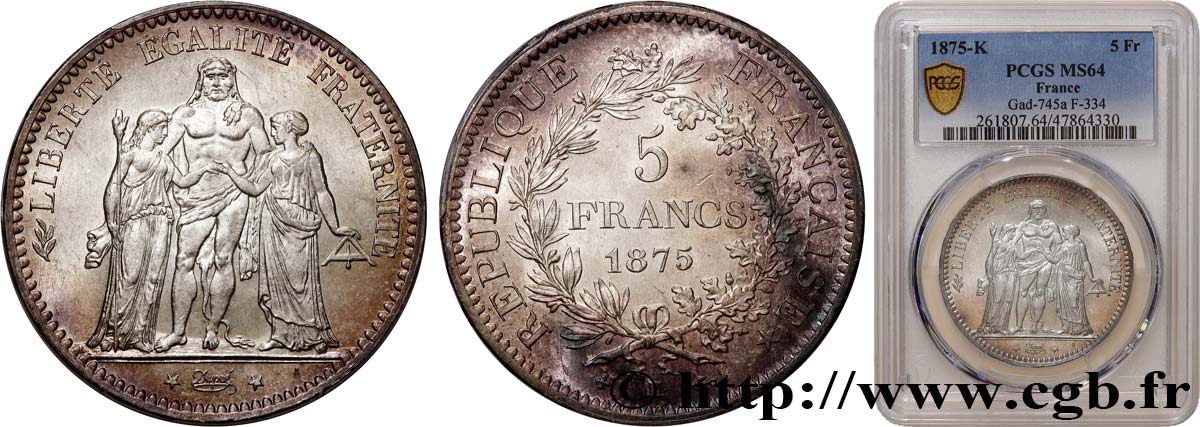 5 francs Hercule 1875 Bordeaux F.334/16 MS64 PCGS