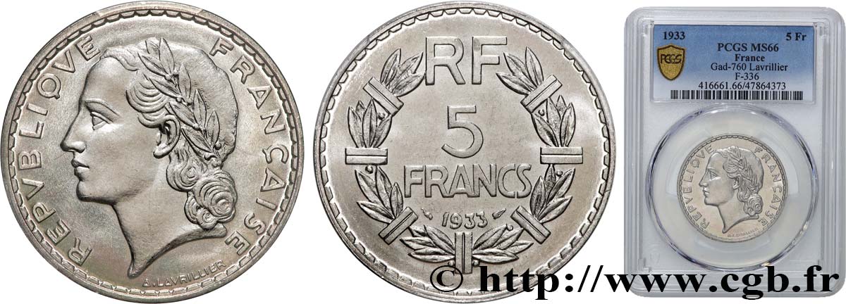 5 francs Lavrillier, nickel 1933  F.336/2 FDC66 PCGS