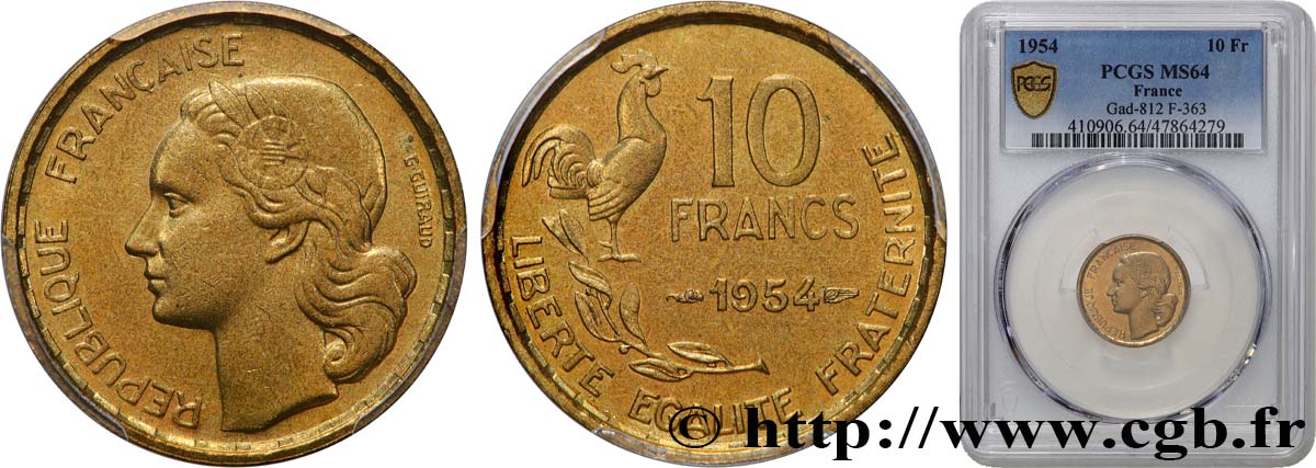 10 francs Guiraud 1954  F.363/10 SPL64 PCGS