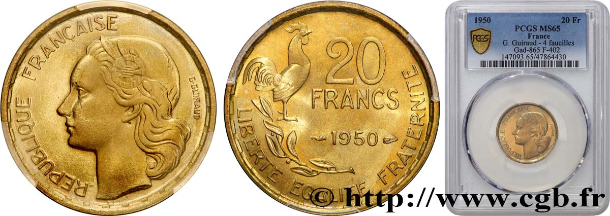 20 francs G. Guiraud 1950  F.402/3 FDC65 PCGS