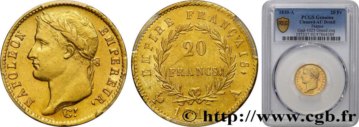 20 francs or Napoléon, tête laurée, Empire français 1810 Paris F.516/8 fVZ PCGS