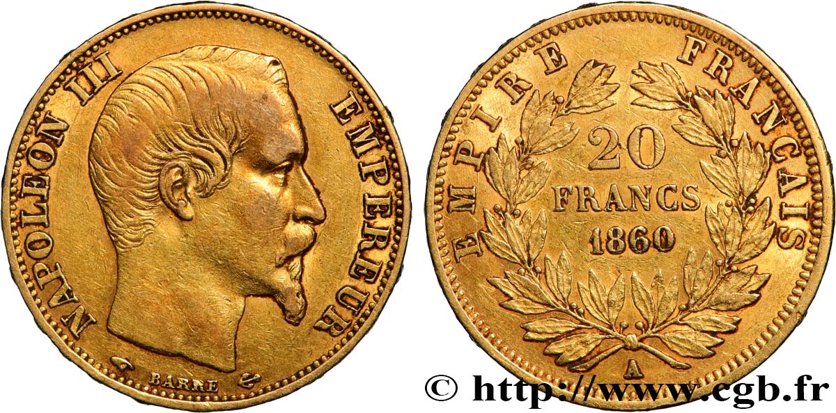 20 francs or Napoléon III, tête nue 1860 Paris F.531/18 TTB 