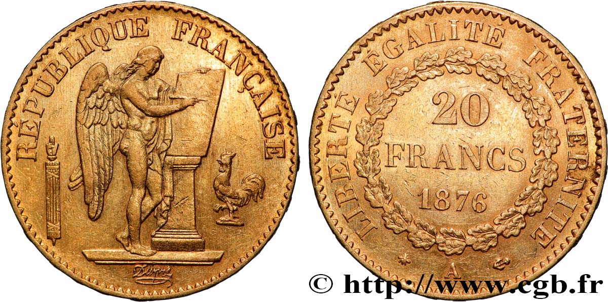 20 francs or Génie, Troisième République 1876 Paris F.533/4 TTB+ 