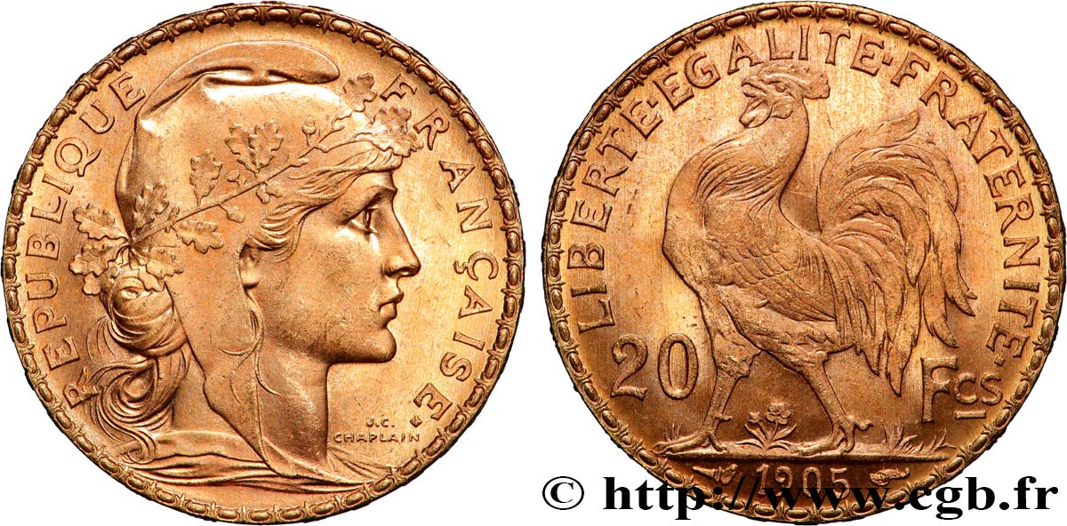 20 francs or Coq, Dieu protège la France 1905 Paris F.534/10 SPL63 