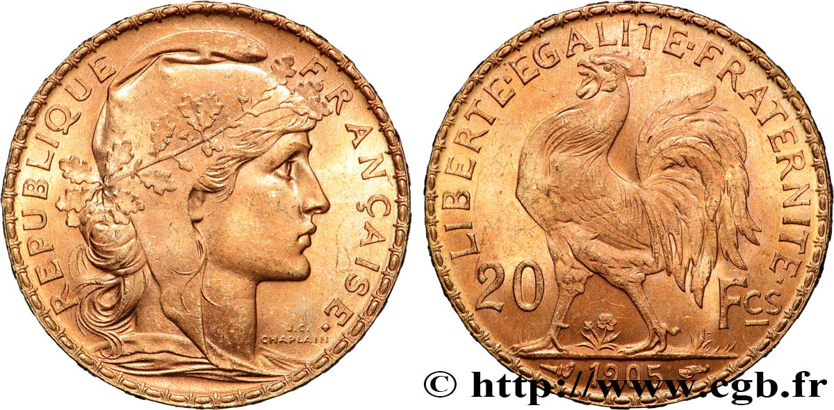 20 francs or Coq, Dieu protège la France 1905 Paris F.534/10 SUP+ 