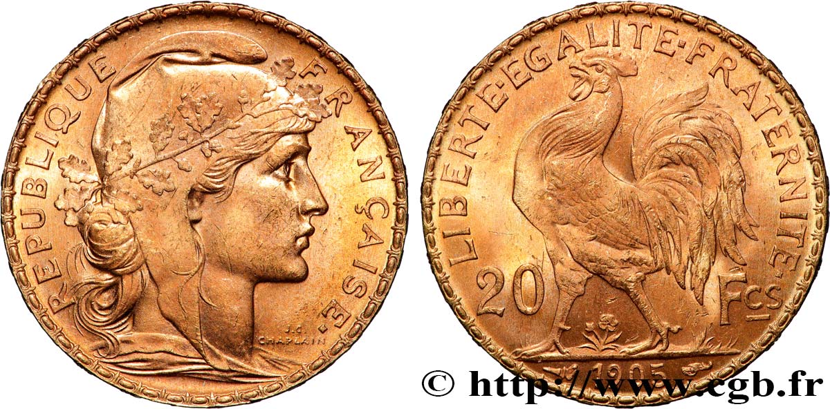 20 francs or Coq, Dieu protège la France 1905 Paris F.534/10 SUP+ 