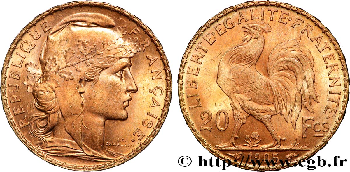 20 francs or Coq, Dieu protège la France 1905 Paris F.534/10 SUP+ 