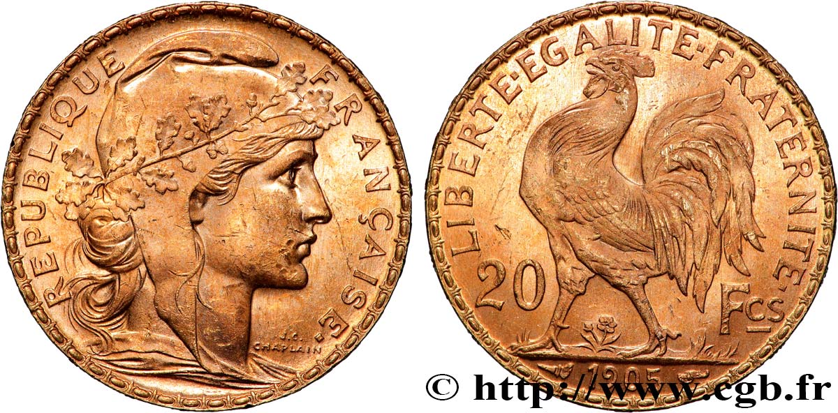 20 francs or Coq, Dieu protège la France 1905 Paris F.534/10 SUP 
