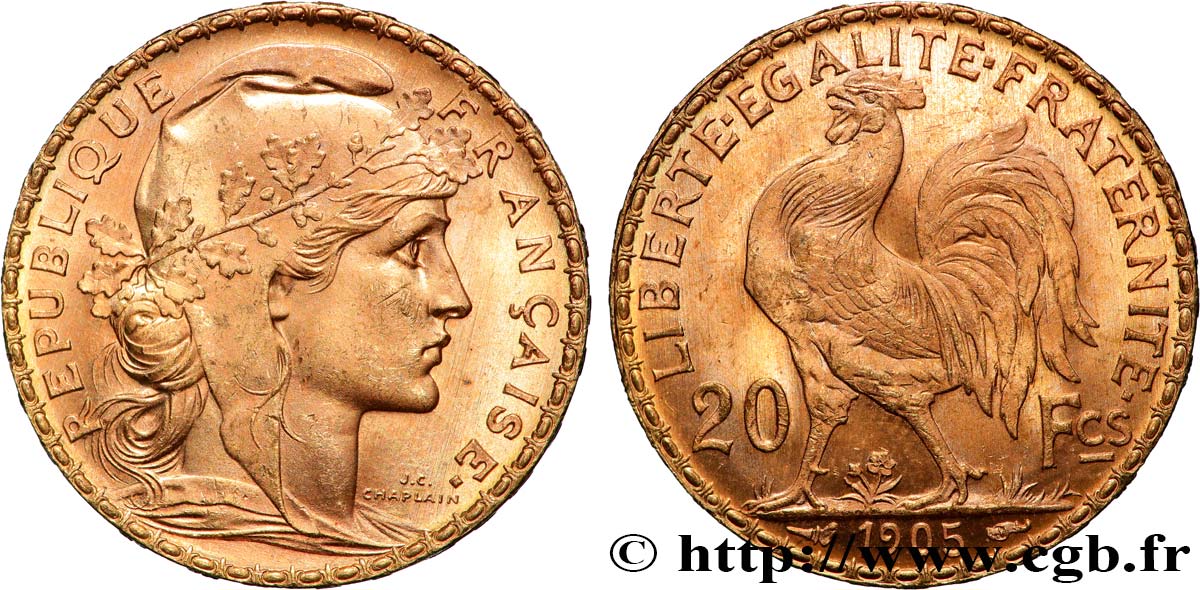 20 francs or Coq, Dieu protège la France 1905 Paris F.534/10 SUP+ 