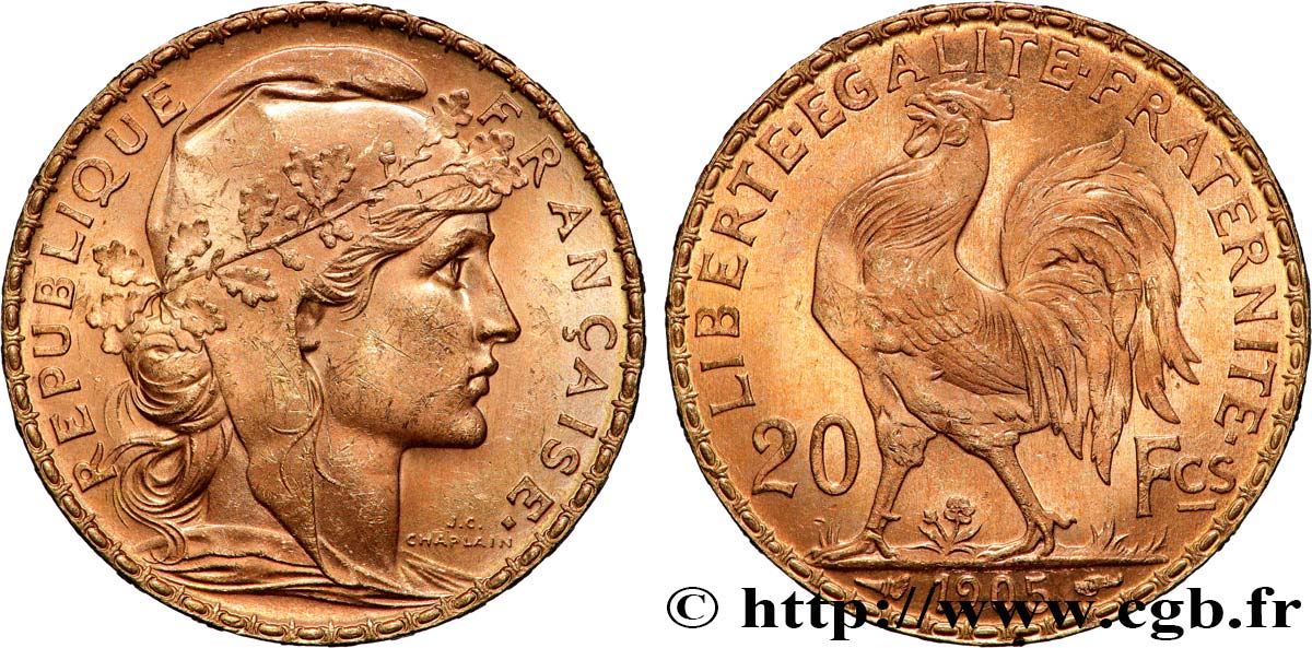 20 francs or Coq, Dieu protège la France 1905 Paris F.534/10 SUP+ 