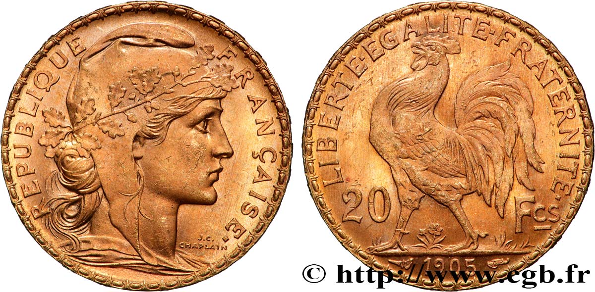 20 francs or Coq, Dieu protège la France 1905 Paris F.534/10 SUP+ 
