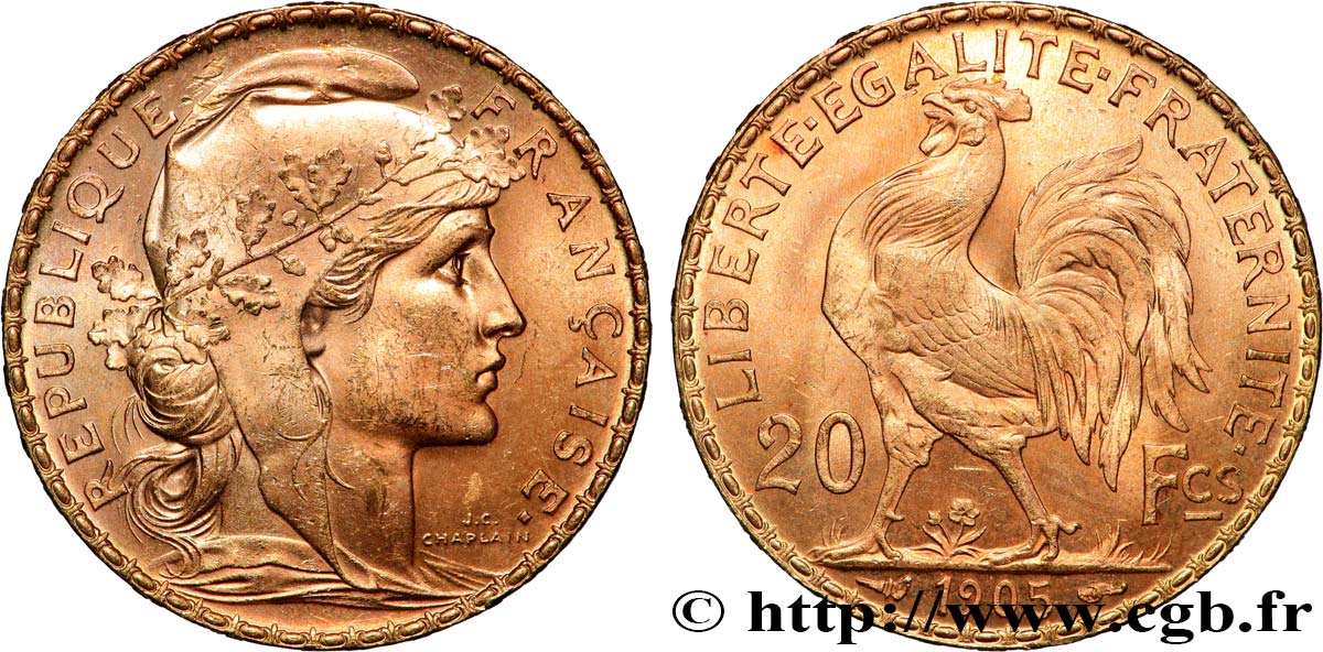 20 francs or Coq, Dieu protège la France 1905 Paris F.534/10 SUP62 
