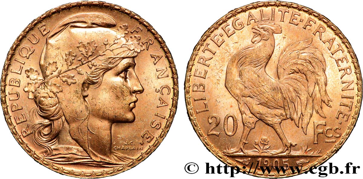 20 francs or Coq, Dieu protège la France 1905 Paris F.534/10 TTB+ 