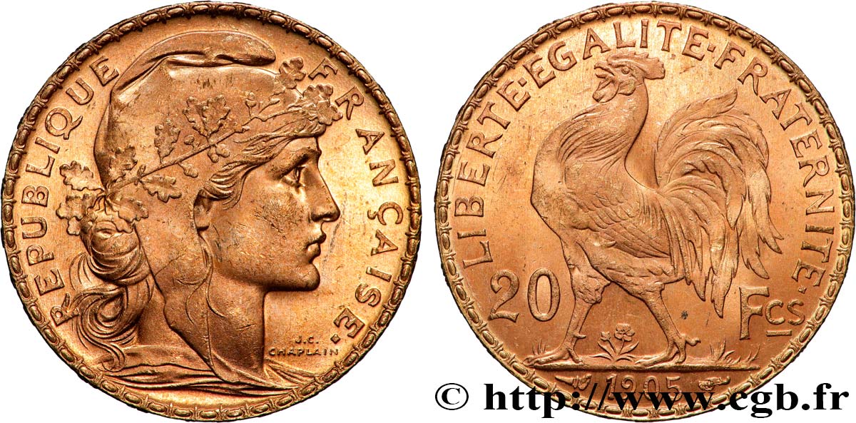 20 francs or Coq, Dieu protège la France 1905 Paris F.534/10 SUP+ 
