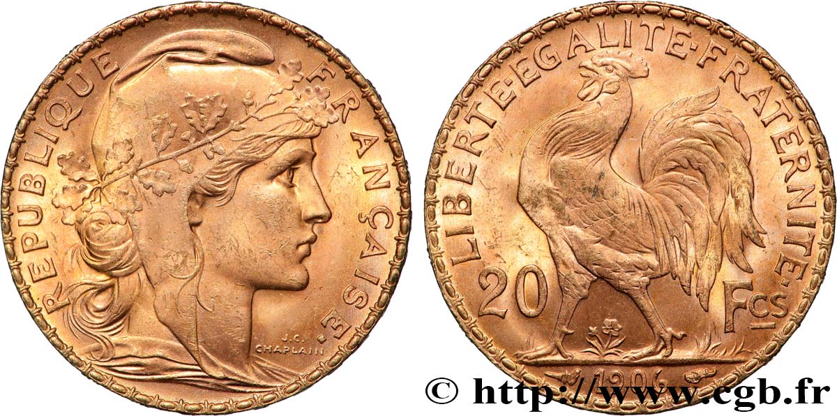 20 francs or Coq, Dieu protège la France 1906 Paris F.534/11 MS 