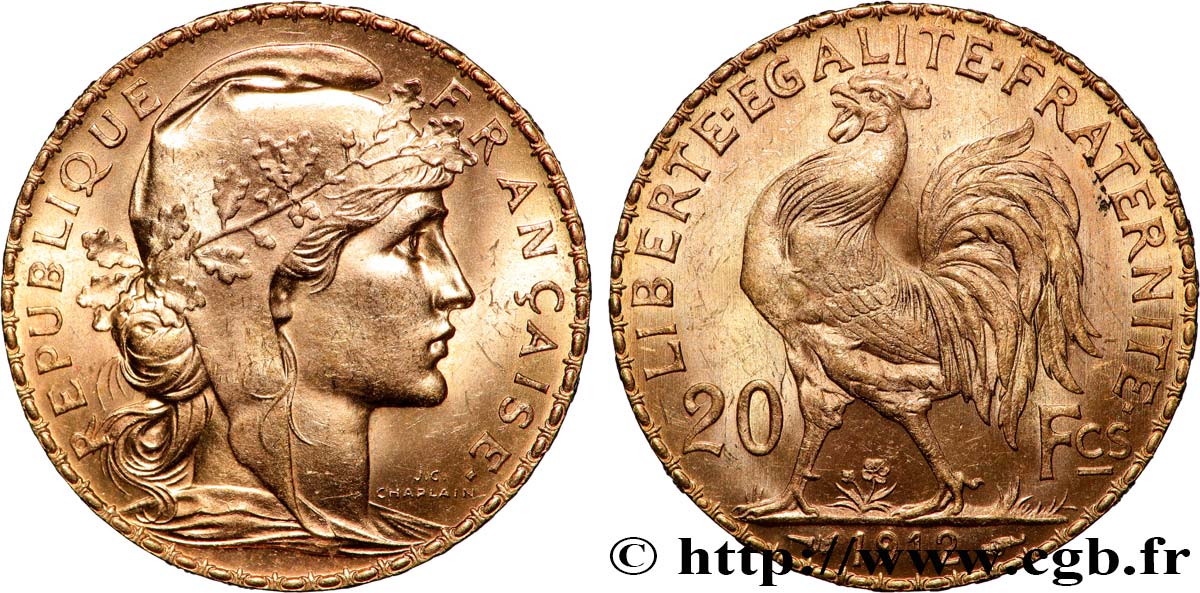 20 francs or Coq, Liberté Égalité Fraternité 1912 Paris F.535/6 SUP+ 