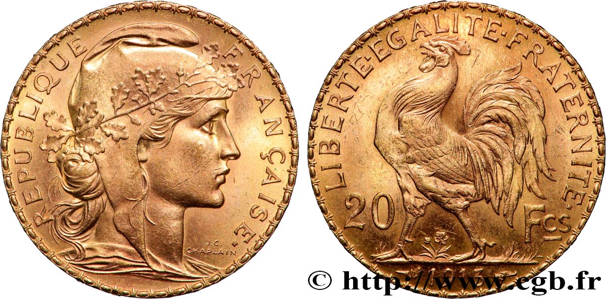 20 francs or Coq, Liberté Égalité Fraternité 1913 Paris F.535/7 SUP+ 