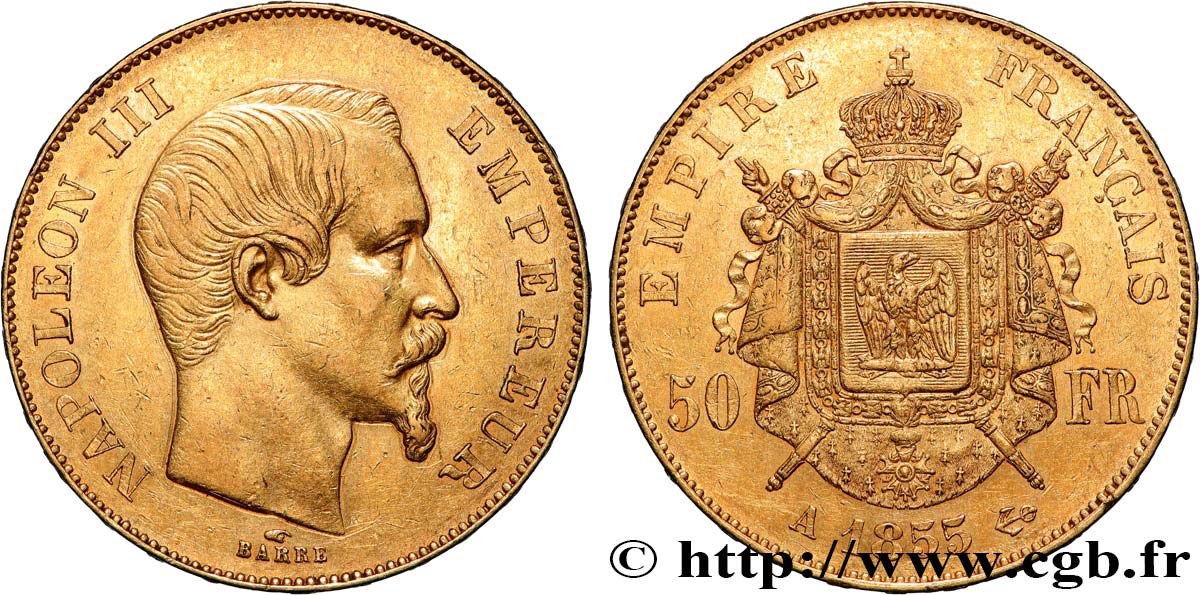 50 francs or Napoléon III, tête nue 1855 Paris F.547/1 BB 