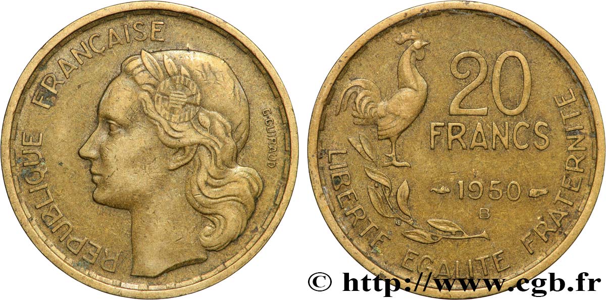 20 francs G. Guiraud 1950 Beaumont-Le-Roger F.402/4 TTB 