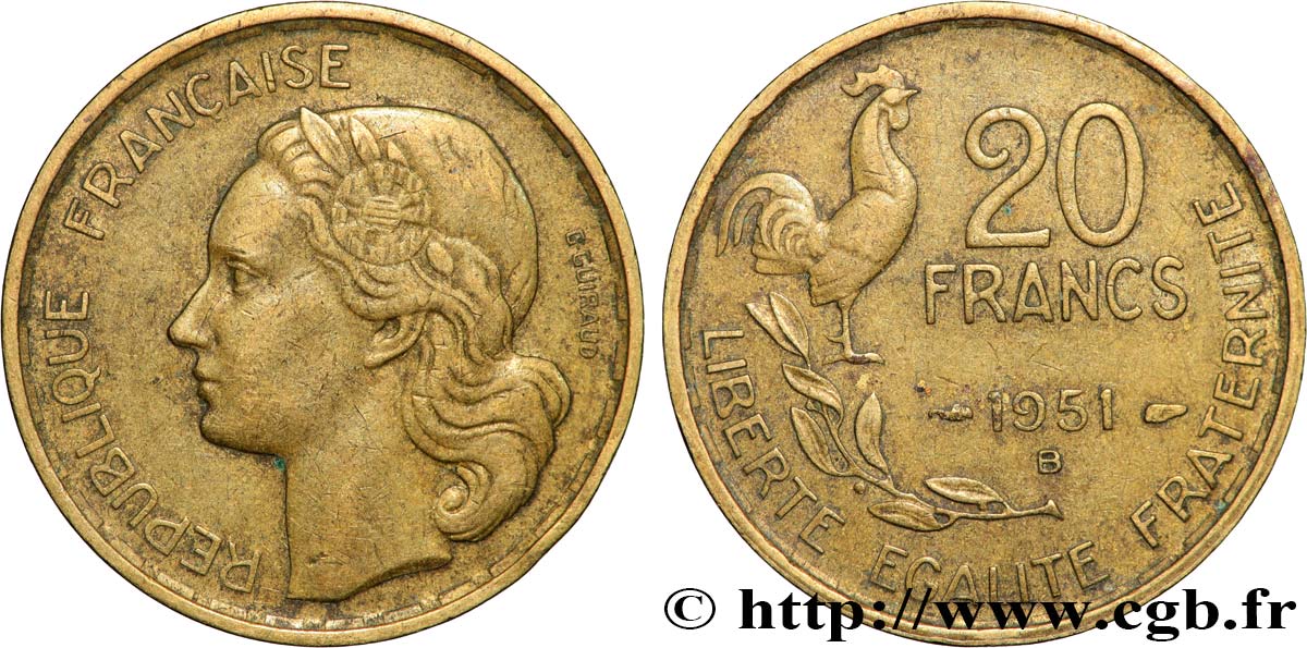 20 francs G. Guiraud 1951 Beaumont-Le-Roger F.402/8 TTB+ 