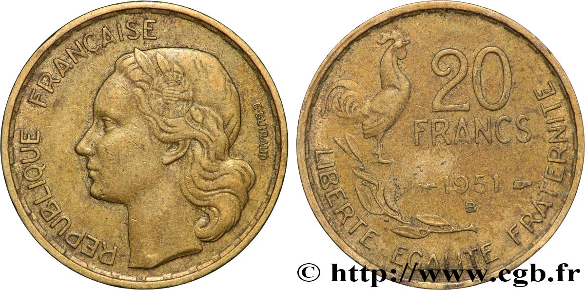20 francs G. Guiraud 1951 Beaumont-Le-Roger F.402/8 TTB+ 