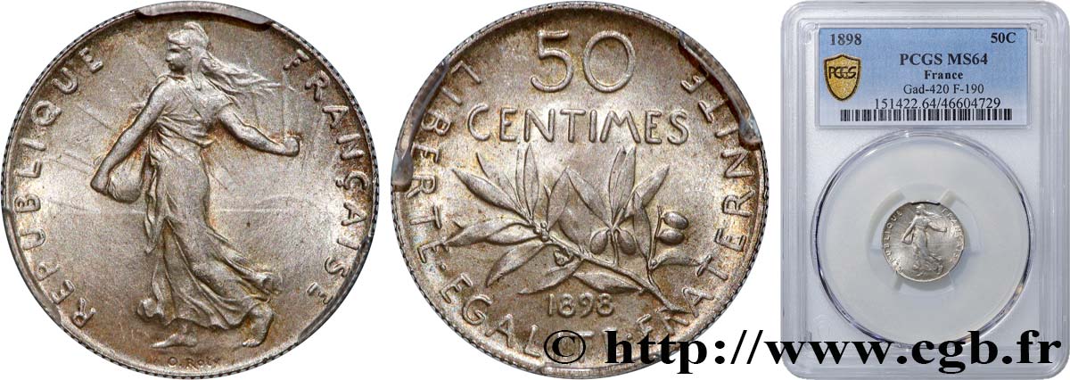 50 centimes Semeuse 1898 Paris F.190/3 SPL64 PCGS