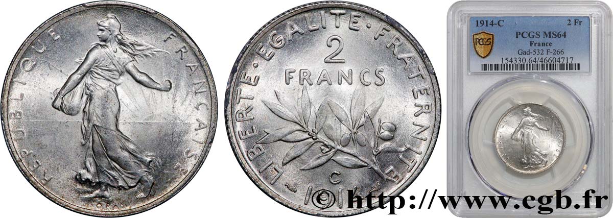 2 francs Semeuse 1914 Castelsarrasin F.266/16 fST64 PCGS