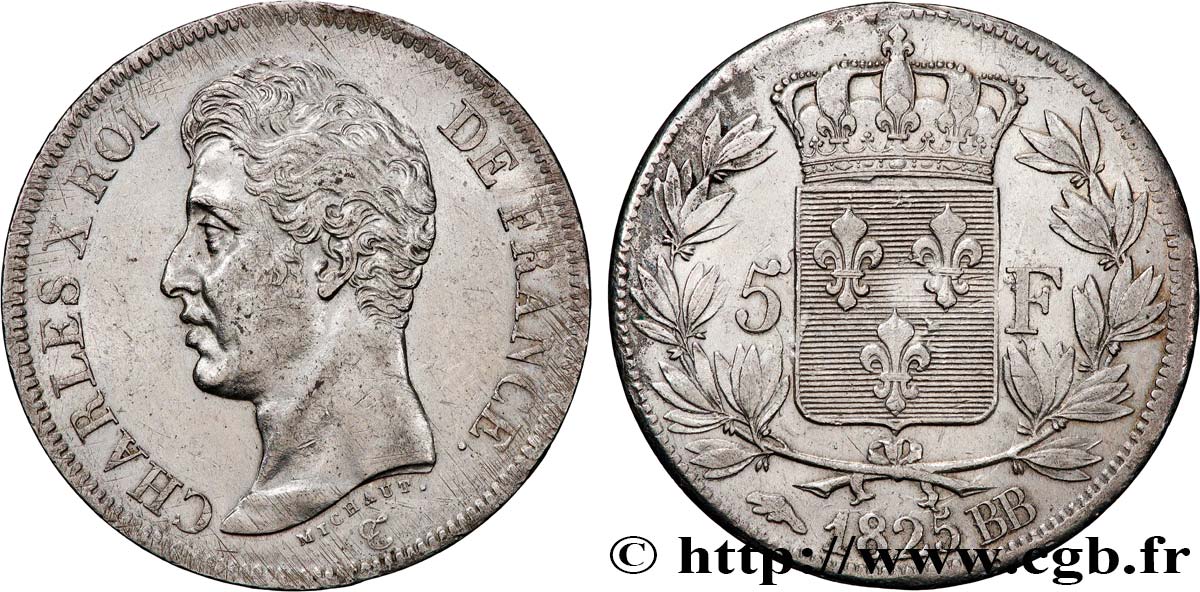 5 francs Charles X, 1er type 1825 Strasbourg F.310/5 XF 