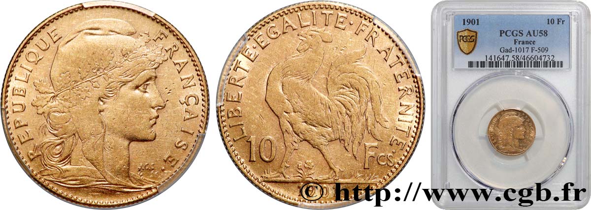10 francs or Coq 1901 Paris F.509/5 EBC58 PCGS