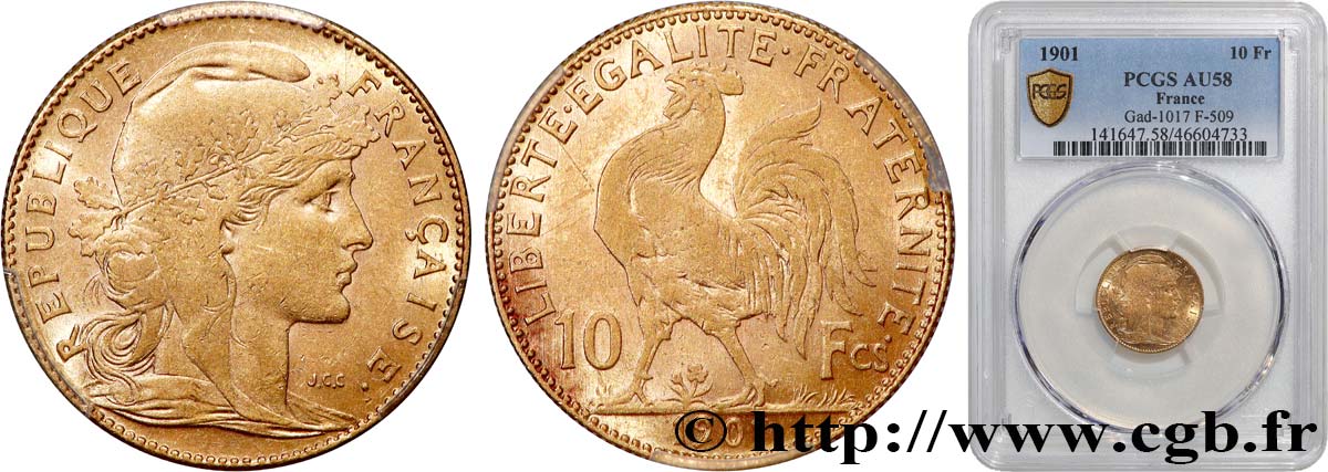 10 francs or Coq 1901 Paris F.509/5 AU58 PCGS