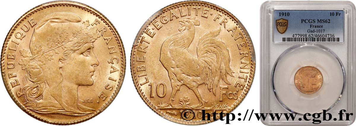10 francs Coq 1910 Paris F.509/11 SUP62 PCGS