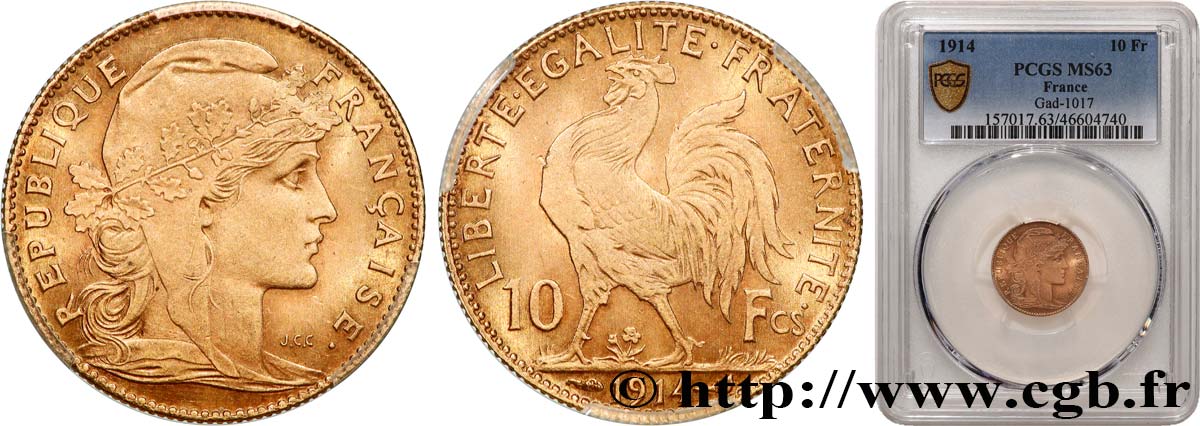 10 francs or Coq 1914 Paris F.509/14 MS63 PCGS