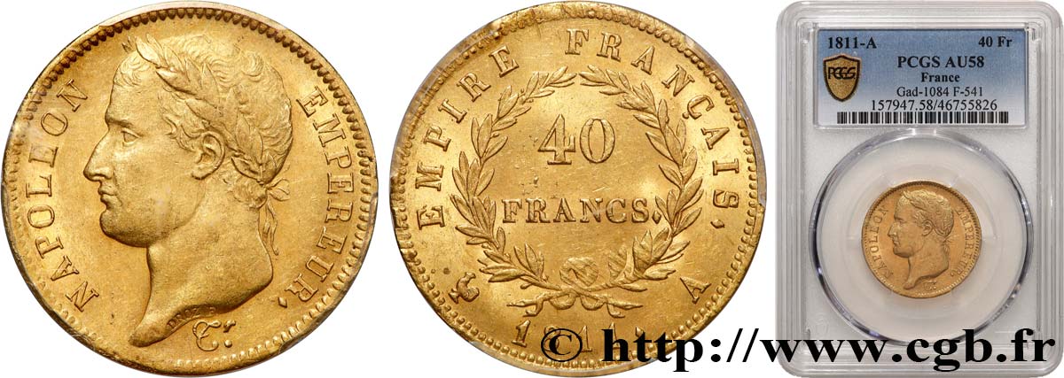 40 francs or Napoléon tête laurée, Empire français 1811 Paris F.541/6 AU58 PCGS