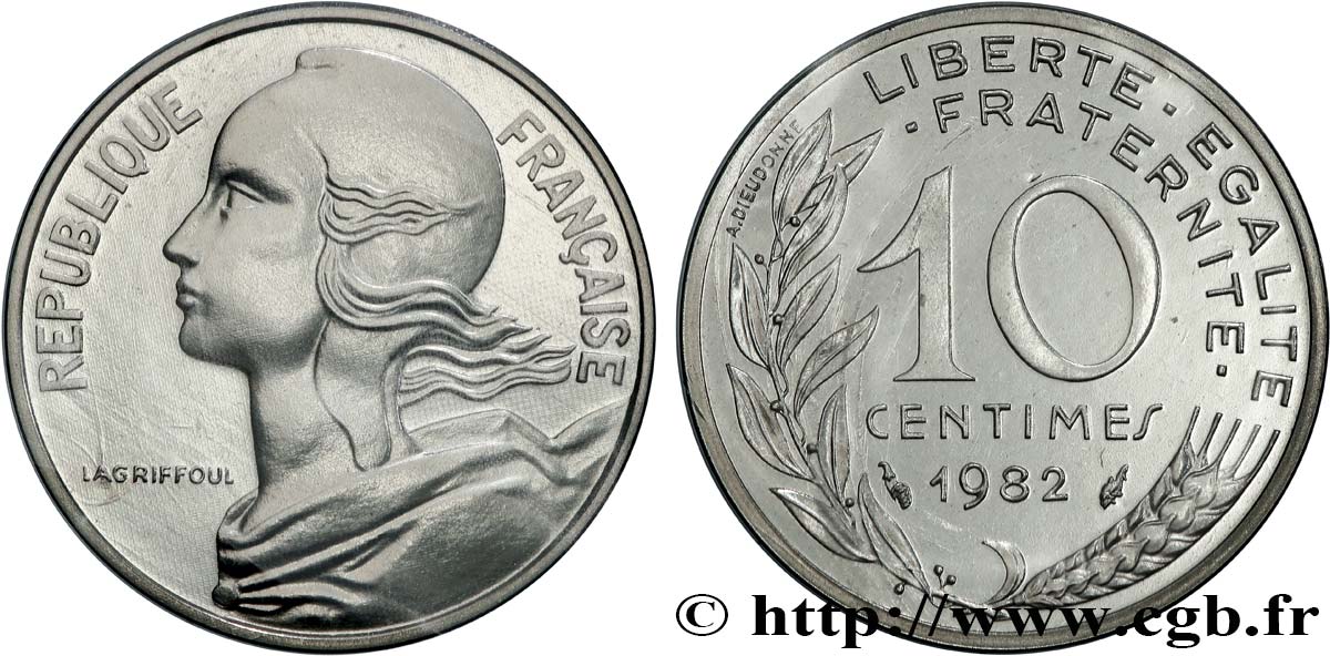Piéfort Argent de 10 centimes Marianne 1982 Pessac GEM.46 P2 MS 