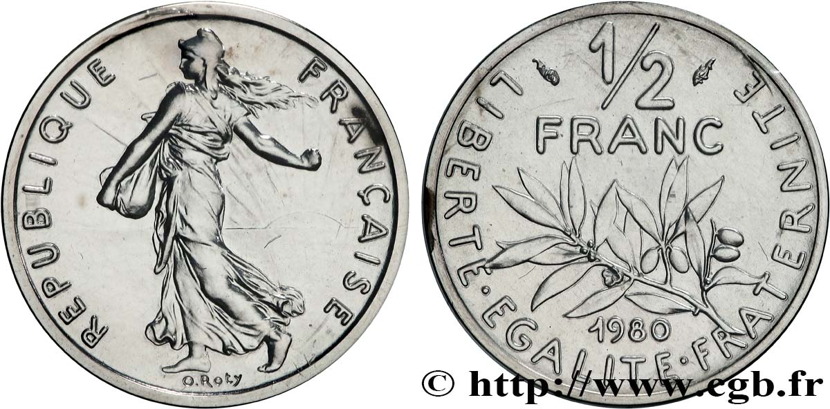 Piéfort Argent de 1/2 franc Semeuse 1980 Pessac GEM.91 P2 MS 