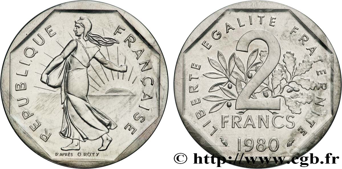 Piéfort Argent de 2 francs Semeuse 1980 Pessac GEM.123 P2 MS 
