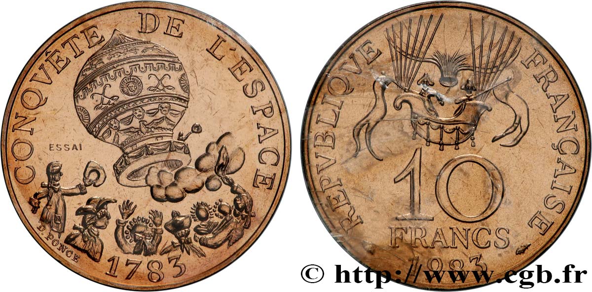 Essai de 10 francs Conquête de l’Espace, tranche B 1983 Pessac F.367/1 MS 