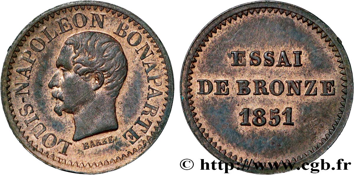 Essai de bronze au module de un centime, Louis-Napoléon Bonaparte 1851 Paris VG.3297  MS62 