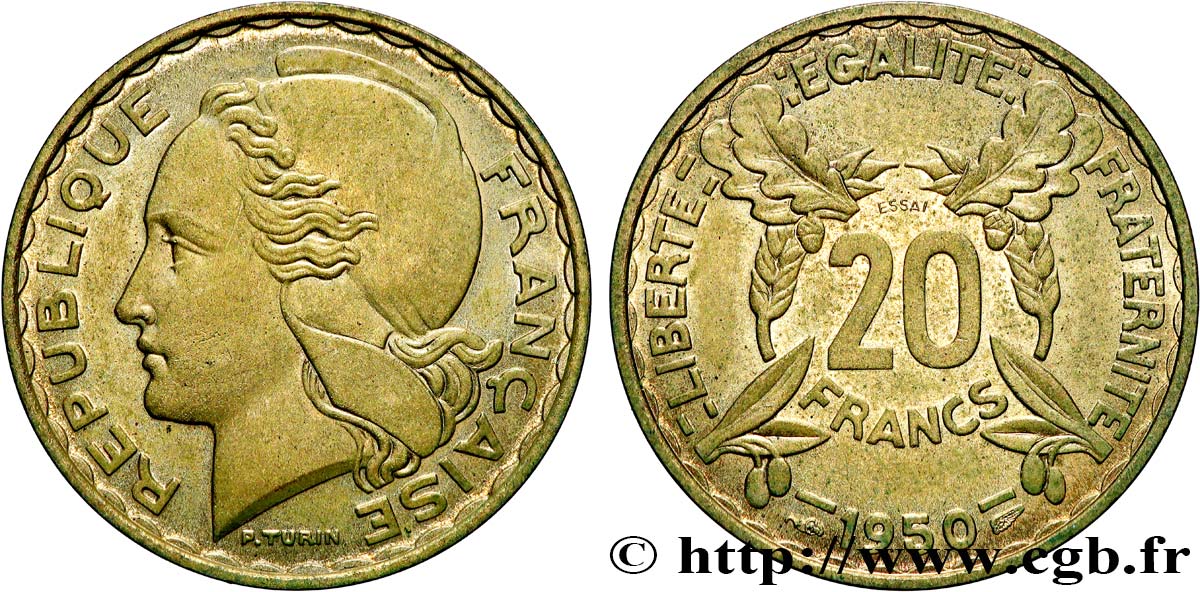 Essai du concours de 20 francs par Turin 1950 Paris GEM.210 2 SPL 