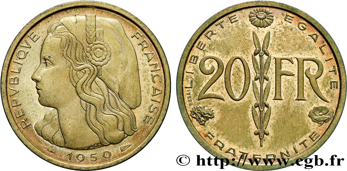 Essai du concours de 20 francs par Simon 1950 Paris GEM.209 2 SUP62 