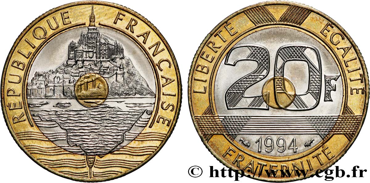 20 francs Mont Saint-Michel, différent dauphin 1994 Pessac F.403/9 MS 