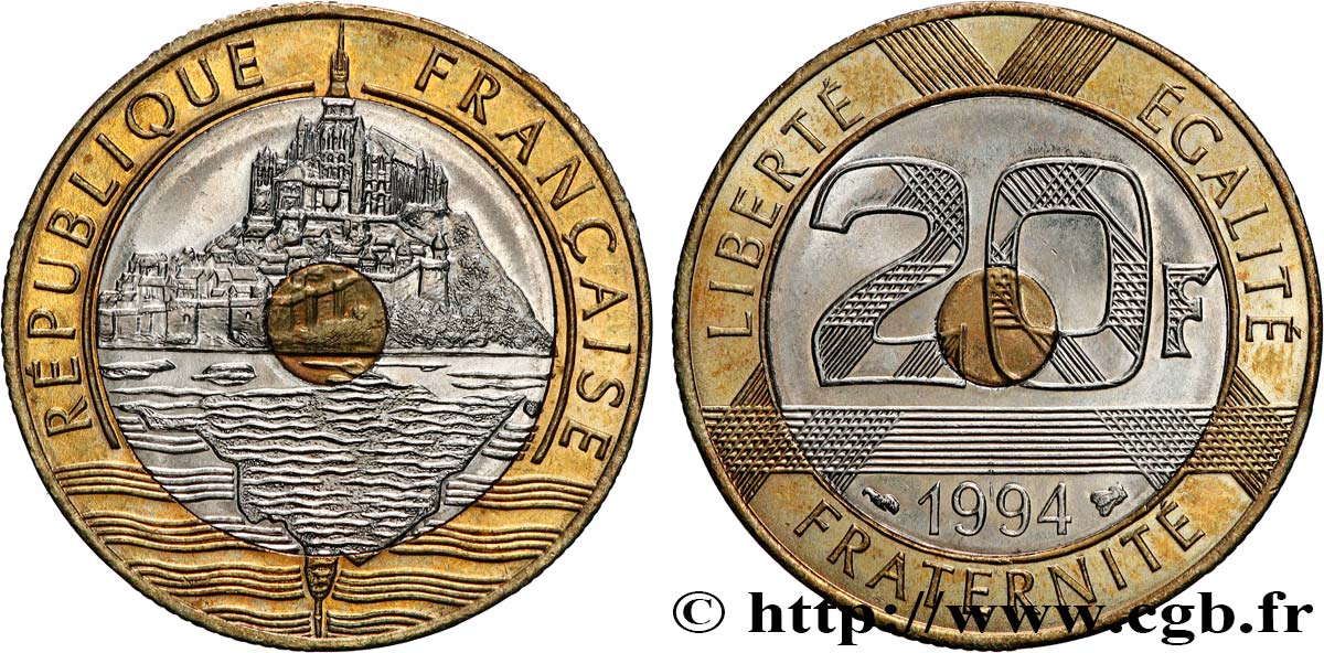 20 francs Mont Saint-Michel, différent abeille 1994 Pessac F.403/10 SPL64 