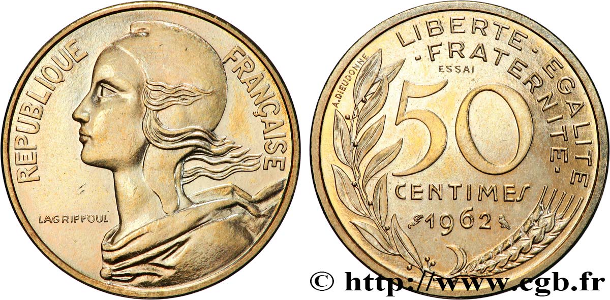 Essai de 50 centimes Marianne 1962 Paris F.197/1 MS63 