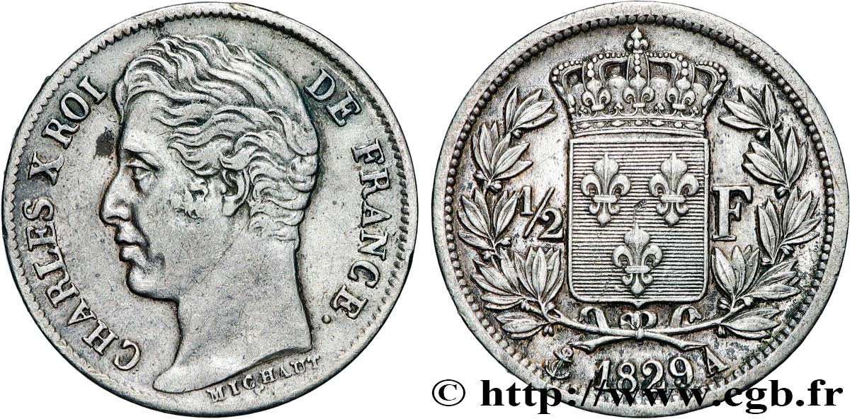 1/2 franc Charles X 1829 Paris F.180/37 MBC+ 