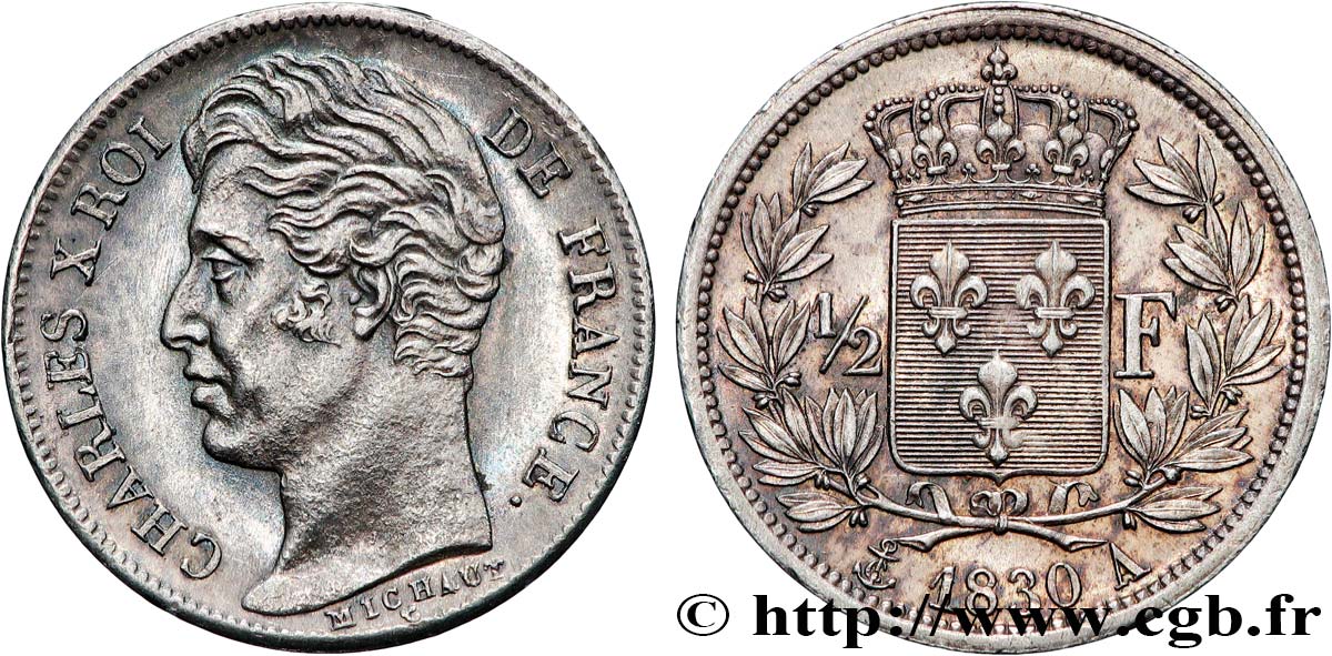 1/2 franc Charles X 1830 Paris F.180/50 AU 