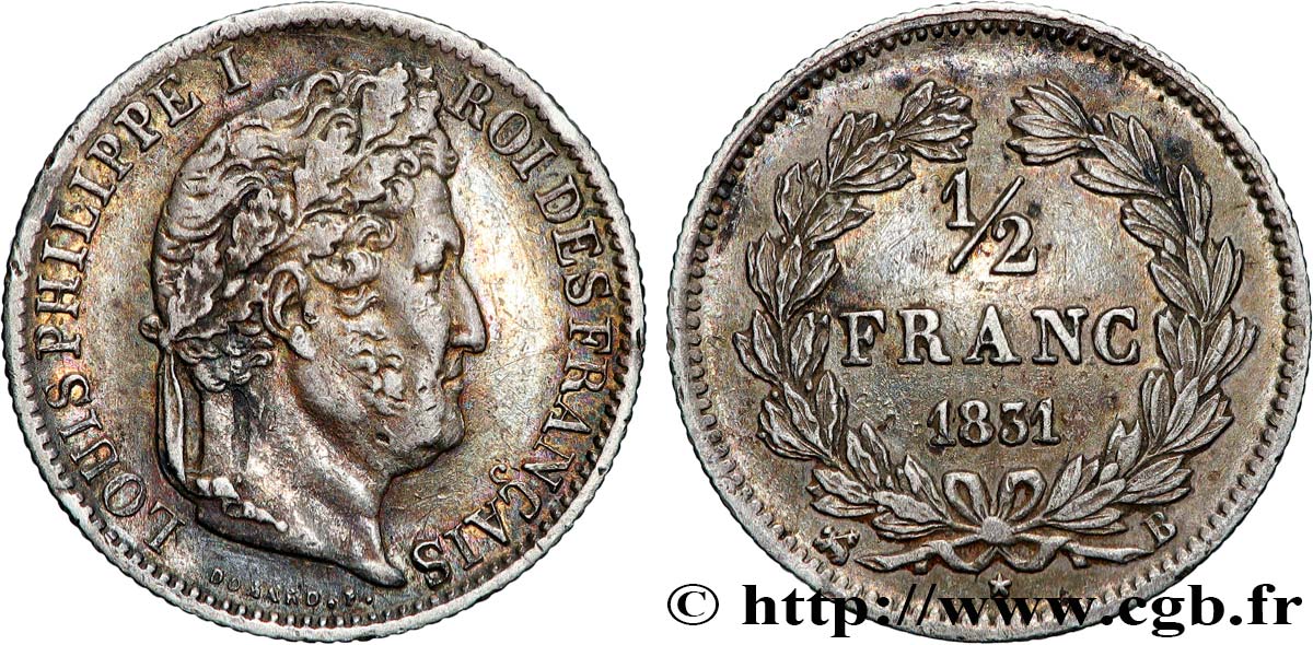 1/2 franc Louis-Philippe 1831 Rouen F.182/2 XF 