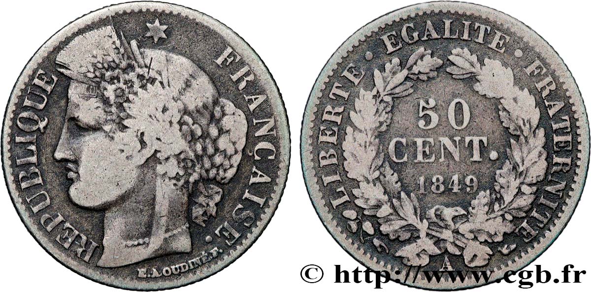 50 centimes Cérès, IIe République 1849 Paris F.184/1 VG 